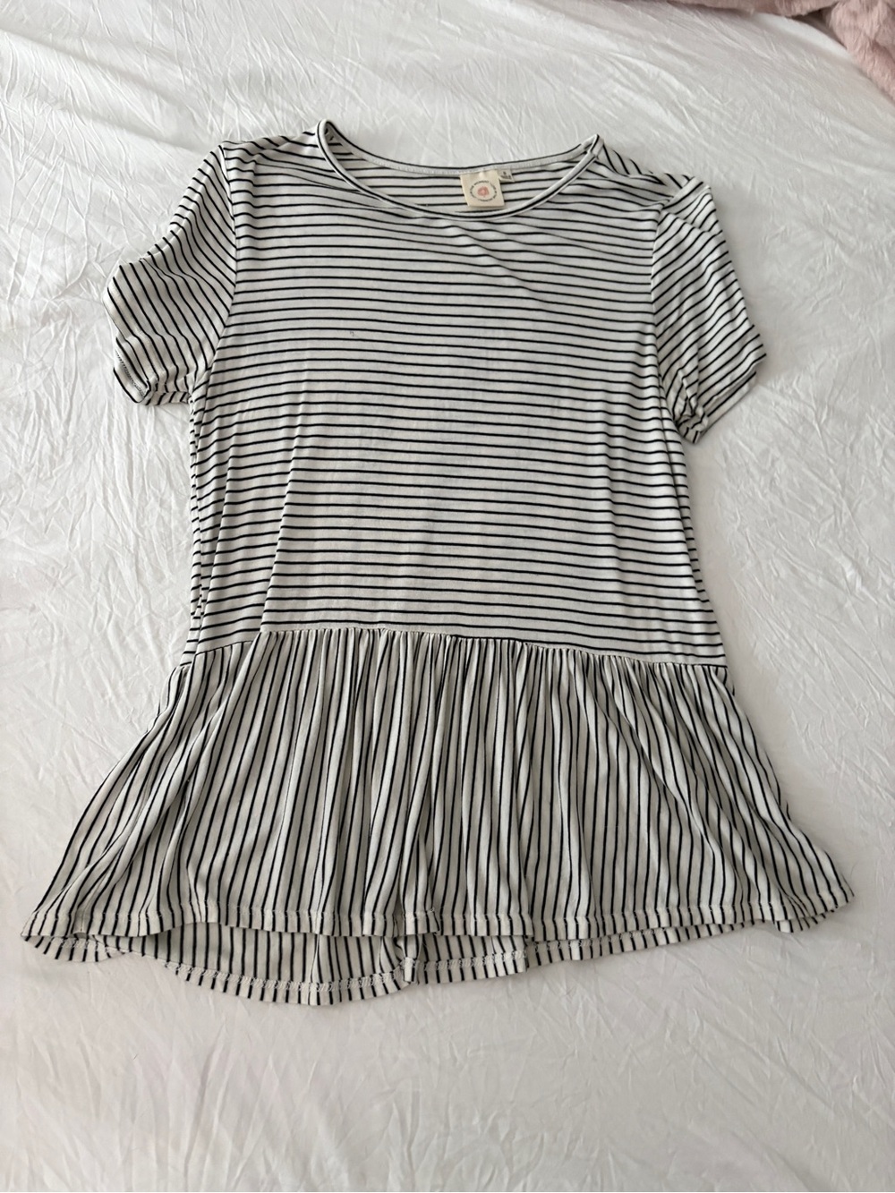Women's Black & White Striped Short-Sleeve Peplum Tee